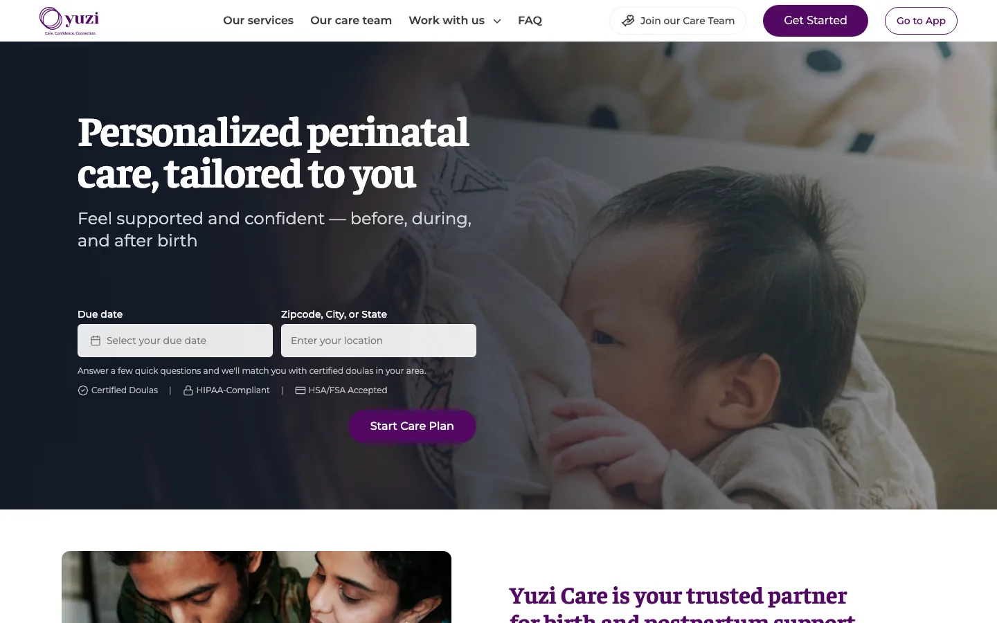 Yuzi Care website homepage designed and built by Rainier Digital Solutions